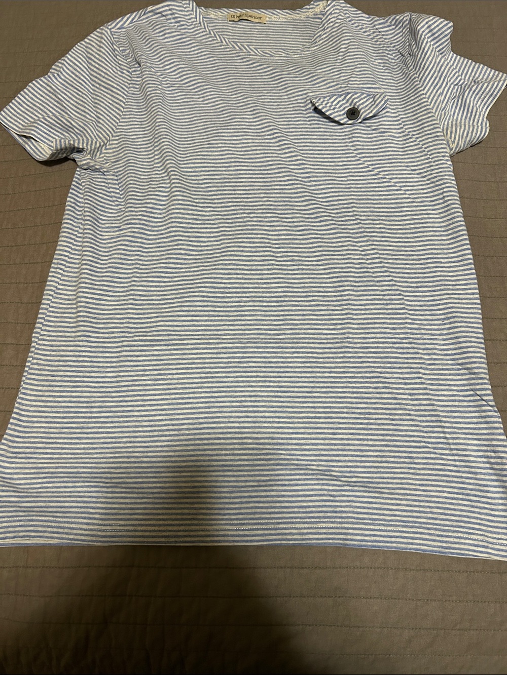 Oliver Spencer Light Blue & White Striped Short-Sleeve Tee